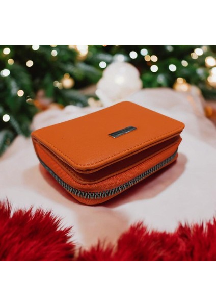 Turuncu Cüzdan Çok Bölmeli Kapaklı Suni Deri Kadın Cüzdan 12 cm modelleri