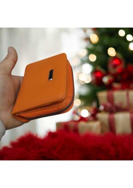 Turuncu Cüzdan Çok Bölmeli Kapaklı Suni Deri Kadın Cüzdan 12 cm fırsatları