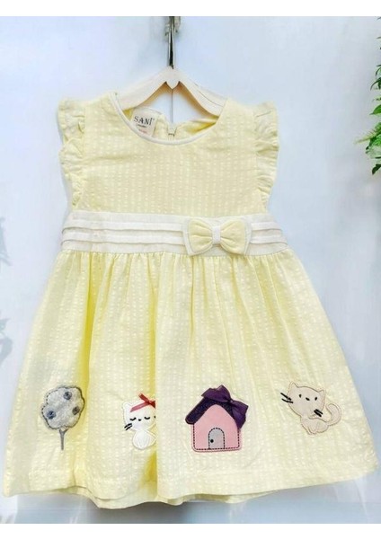 Kız Bebek Fiyonklu Patch Nakışlı Elbise
