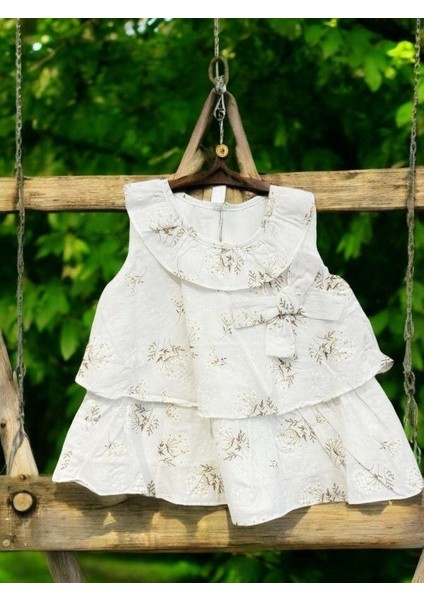 Kız Bebek Pamuklu Çiçek Desenli Katlı Fırfırlı Elbise