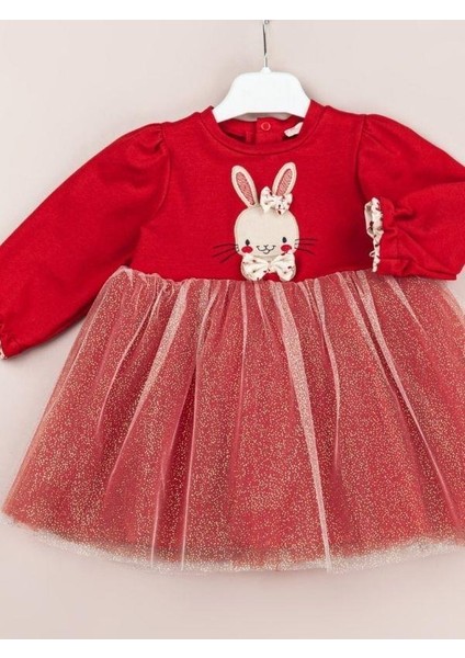Kız Bebek Tavşan Nakışlı Eteği Varak Baskılı Elbise fiyatları