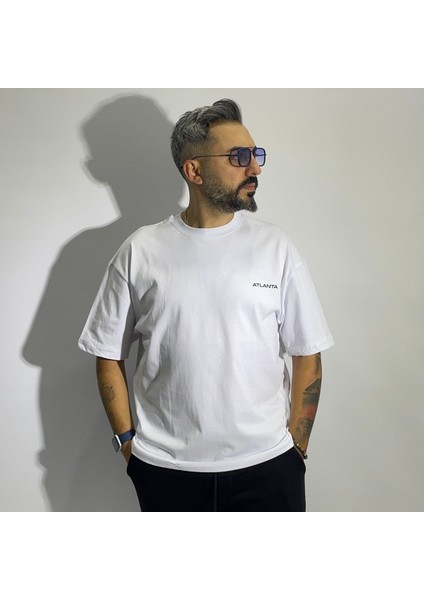 Atlanta Baskılı Erkek Beyaz Oversize T-Shirt