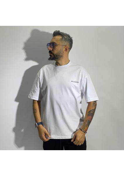 Atlanta Baskılı Erkek Beyaz Oversize T-Shirt