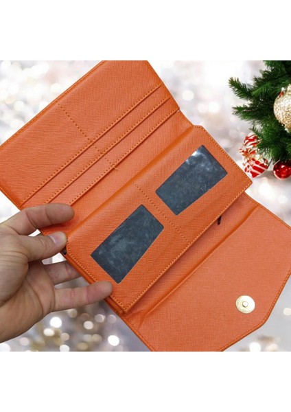 Turuncu Cüzdan Çok Bölmeli Kapaklı Suni Deri Kadın Cüzdan 19 cm fiyatları