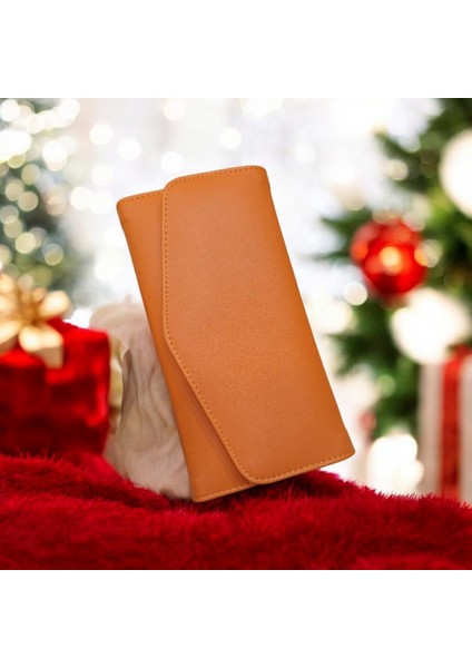 Turuncu Cüzdan Çok Bölmeli Kapaklı Suni Deri Kadın Cüzdan 19 cm modelleri