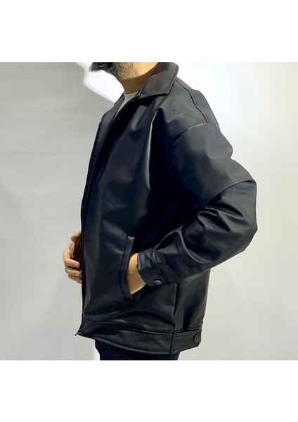 I?çi Kürklü Oversize Erkek Deri Ceket