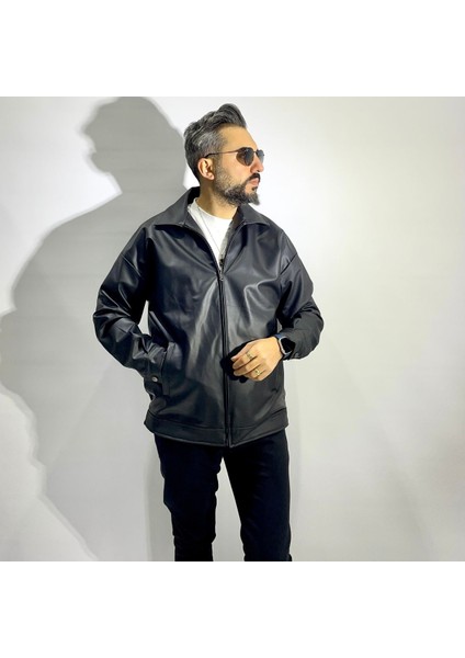 I?çi Kürklü Oversize Erkek Deri Ceket
