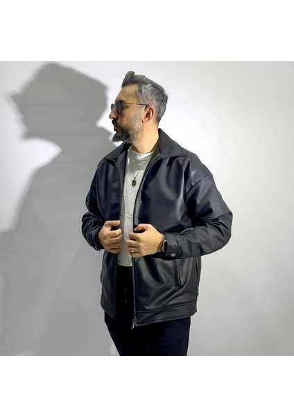 I?çi Kürklü Oversize Erkek Deri Ceket