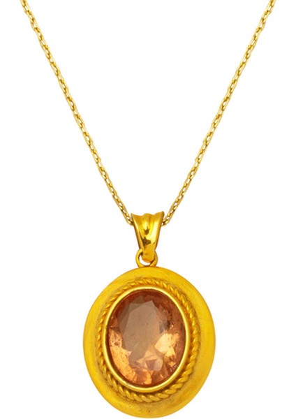 Oval Sultanayt Taşlı 14 Ayar Altın Kolye