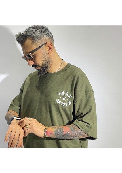 Born x Raised Nakış Erkek Gramajlı Oversize Tişört