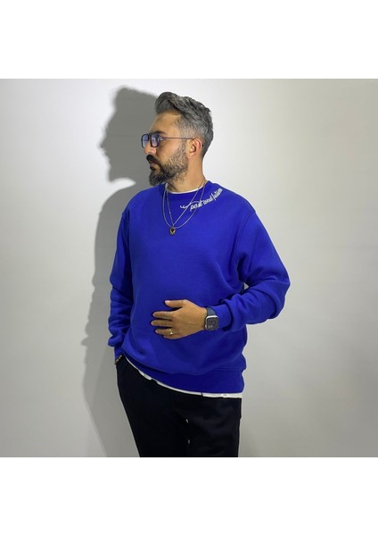Sırtı Nakış Işlemeli Erkek Oversize Sweatshirt