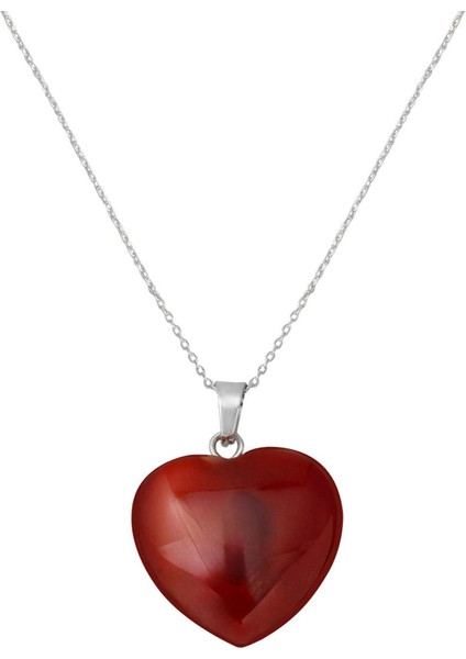 Akik Taşlı Gümüş Kalp Kolye