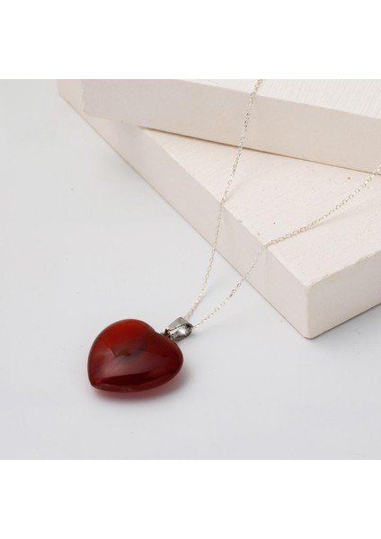 Akik Taşlı Gümüş Kalp Kolye modelleri