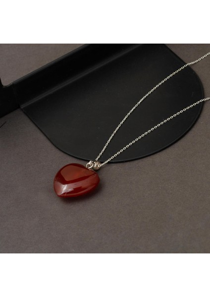 Akik Taşlı Gümüş Kalp Kolye fırsatları