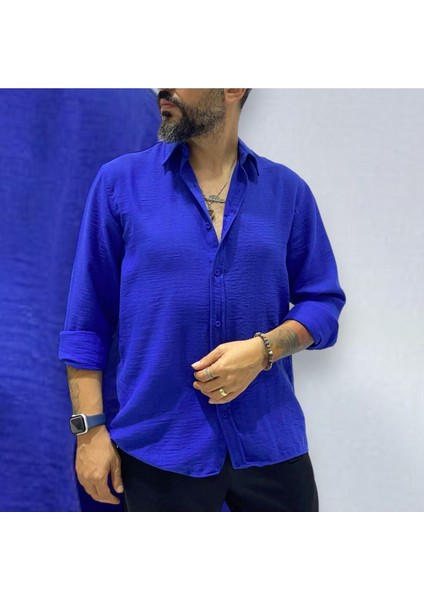 Fitted Keten Pamuk Uzun Kollu Gömlek