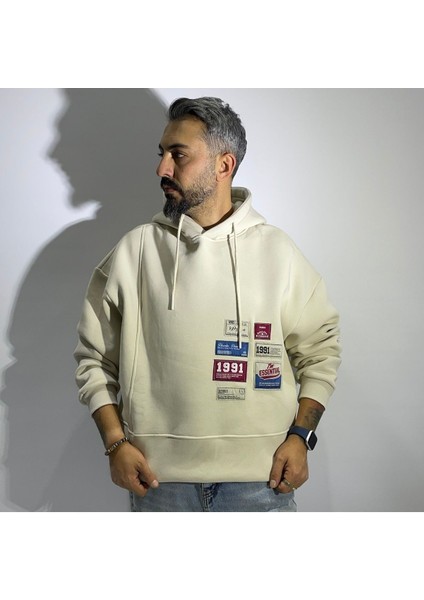 Patchli Oversize Erkek Hoodie
