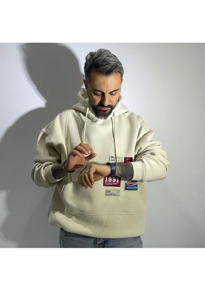 Patchli Oversize Erkek Hoodie