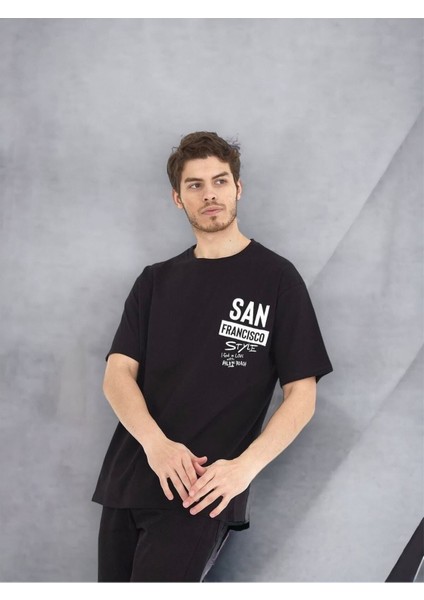 San Francisco Baskılı Oversize Pamuklu T-Shirt