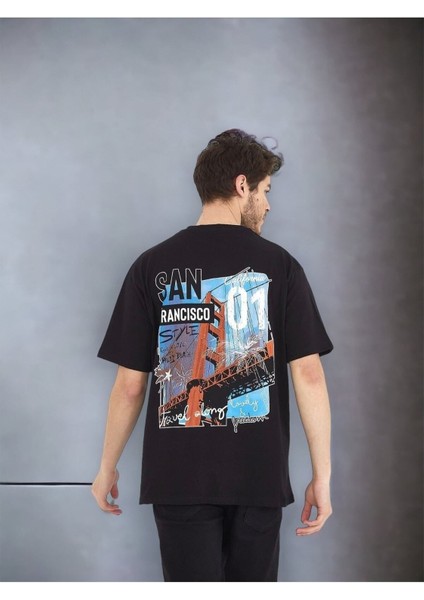 San Francisco Baskılı Oversize Pamuklu T-Shirt