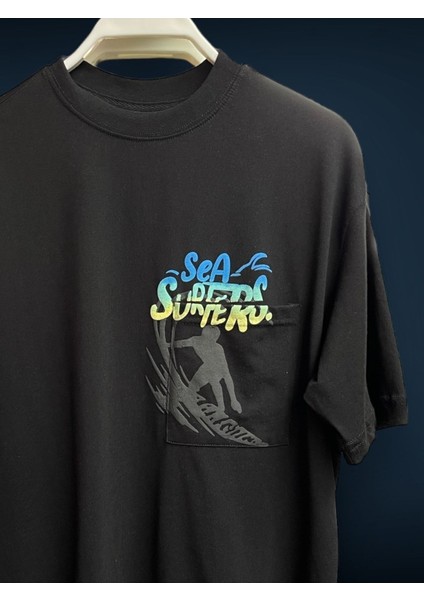 Sea Surfers Sloganlı Oversize T-Shirt