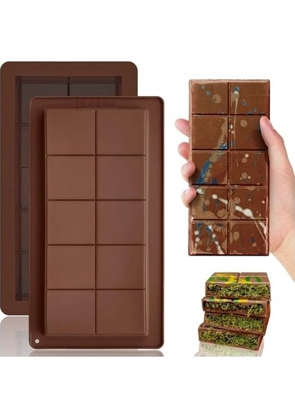 2 Adet 8 Bölmeli Silikon Dubai Çikolatası Kalıbı Çikolata Kalıbı Bpa Free 15X10 cm Xl Boy