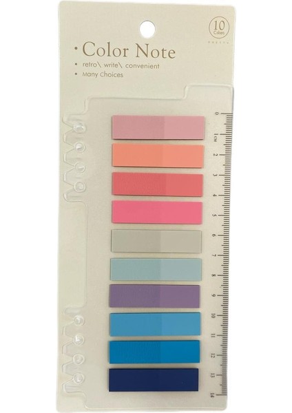 Sepeti 10 Renkli Cetvelli Pembe-Somon-Mavi-Yesil-Laci Tonları Şeffaf Pet Indeks / Index Sticker / Postit / Post-It