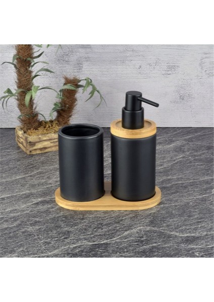 Bambu Standlı Seramik İkili Banyo Seti