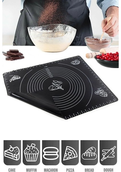 Çok Amaçlı Çeyiz Kaydırmaz Silikon Hamur Açma Matı 50 x 40 Cm-Renkli Sağlam Çeyizlik