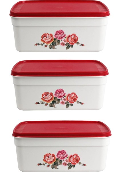 3 Adet Kare Model Vintage Çiçekli Bakliyat Dolap Düzenleyici ve Saklama Kabı Hava Geçirmez Kap 2,5lt