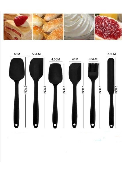 6lı Takım Yanmaz Üst Kalite Yapışmaz Mutfak Pasta Slikon Yumurta Fırçası Kaşık Bıçak Spatula Seti