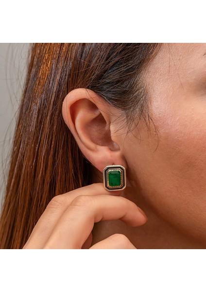 Gümüş Yeşil Taşlı Otantik Kadın Küpe fırsatları