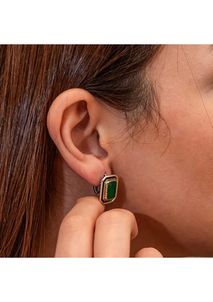 Gümüş Yeşil Taşlı Otantik Kadın Küpe indirimleri