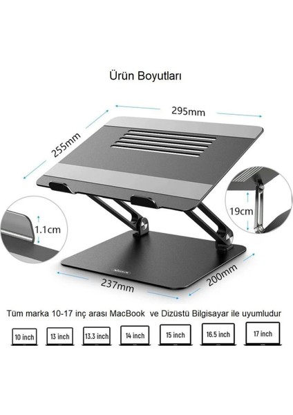 Full Alüminyum Ayarlanabilir Laptop Standı 10-17"