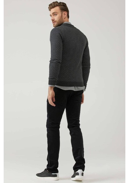 Erkek Fermuarlı Cepli Triko Hırka - Antrasit - Gri modelleri