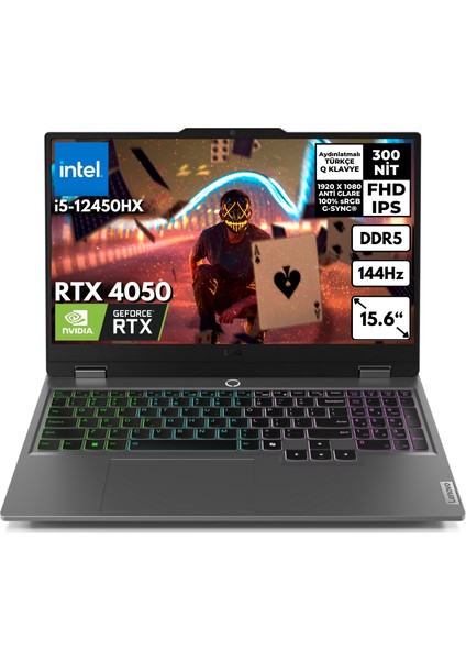 Loq I5-12450HX 48-Gbddr5 512 GB SSD RTX4050 (6gb) 105W 15.6" Fhd 144Hz Windows 10 Pro Oyuncu Bilgisayarı 83GS009ATRHMF111