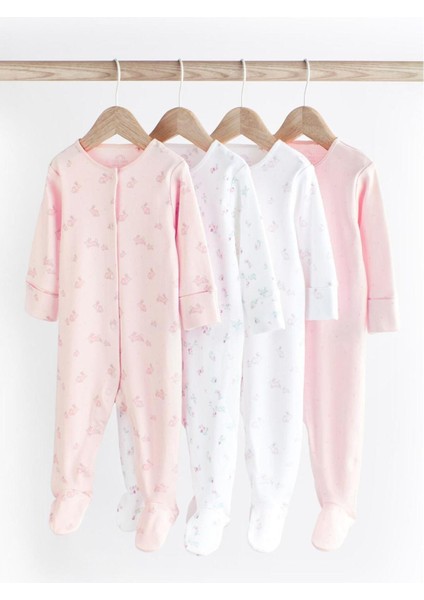 Pembe Narin Tavşan Kız Bebek Pijama 4lu Paket