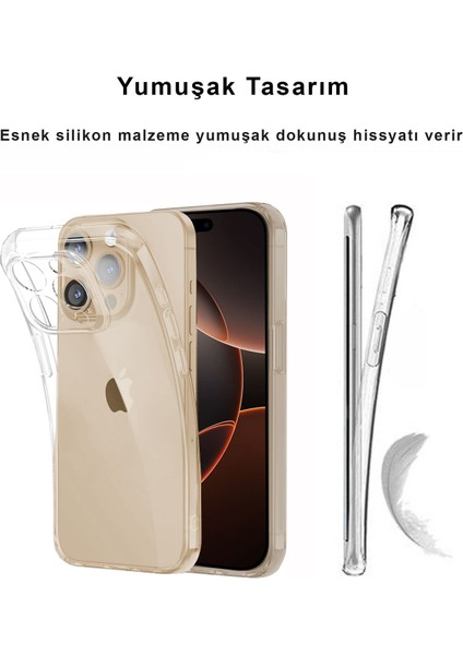 Apple iPhone 16 Pro Max Kılıf Şeffaf Kamera Korumalı Esnek Yumuşak Silikon