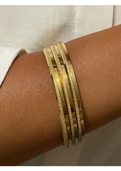 Stainless Steel Ajda Simli Desenli Gold Renk Bilezik