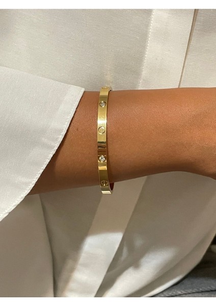 Stainless Steel Gold Taşlı Kelepçe Bileklik fırsatları