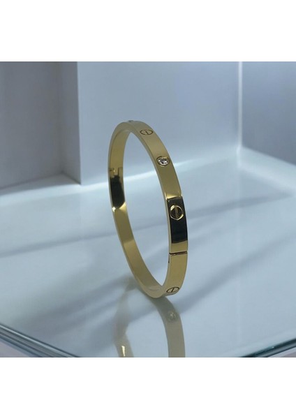 Stainless Steel Gold Taşlı Kelepçe Bileklik indirimleri