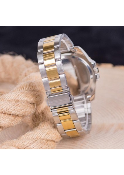 Erkek Kol Saati Gümüş Gold Renk Takvimli Çelik Kordonlu Cüzdan Hediyeli ST-304403 fiyatları