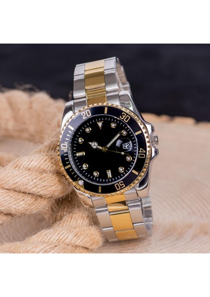 Erkek Kol Saati Gümüş Gold Renk Takvimli Çelik Kordonlu Cüzdan Hediyeli ST-304403 modelleri