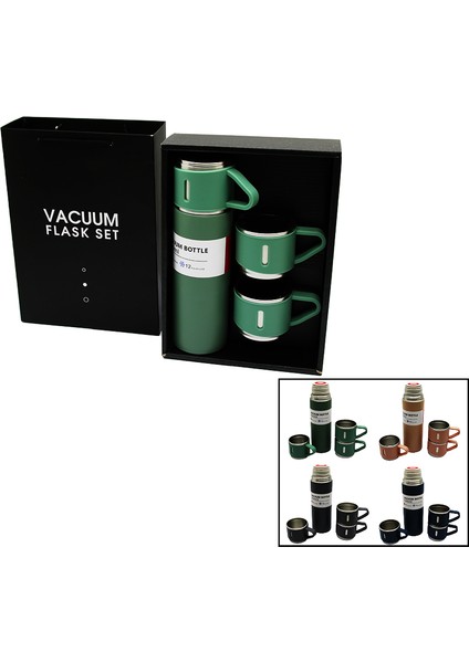 Çantalı 500ML 3 Parça Bardaklı Çelik Termos Seti (4738)