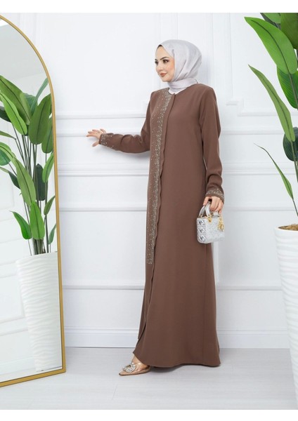 Ön ve Kol Taş Detaylı Büyük Beden Ferace fiyatları