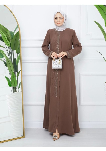 Ön ve Kol Taş Detaylı Büyük Beden Ferace modelleri