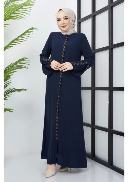 Büyük Beden Taş Detaylı Lacivert Ferace SS2030 fiyatları