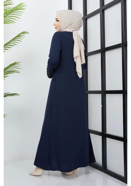 Büyük Beden Taş Detaylı Lacivert Ferace SS2030 modelleri