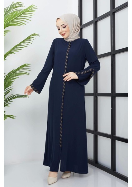 Büyük Beden Taş Detaylı Lacivert Ferace SS2030 fırsatları