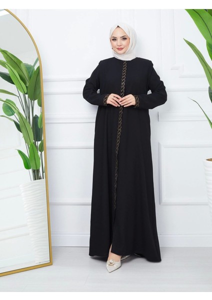 Taş Detaylı Büyük Beden Ferace