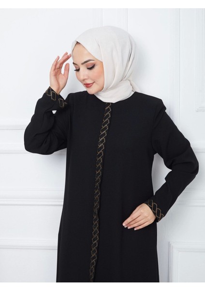 Taş Detaylı Büyük Beden Ferace modelleri